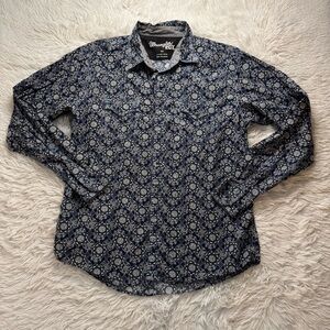 Wrangler Pearl Snap Western Shirt Size XXL 100% Cotton cowboy blue print
